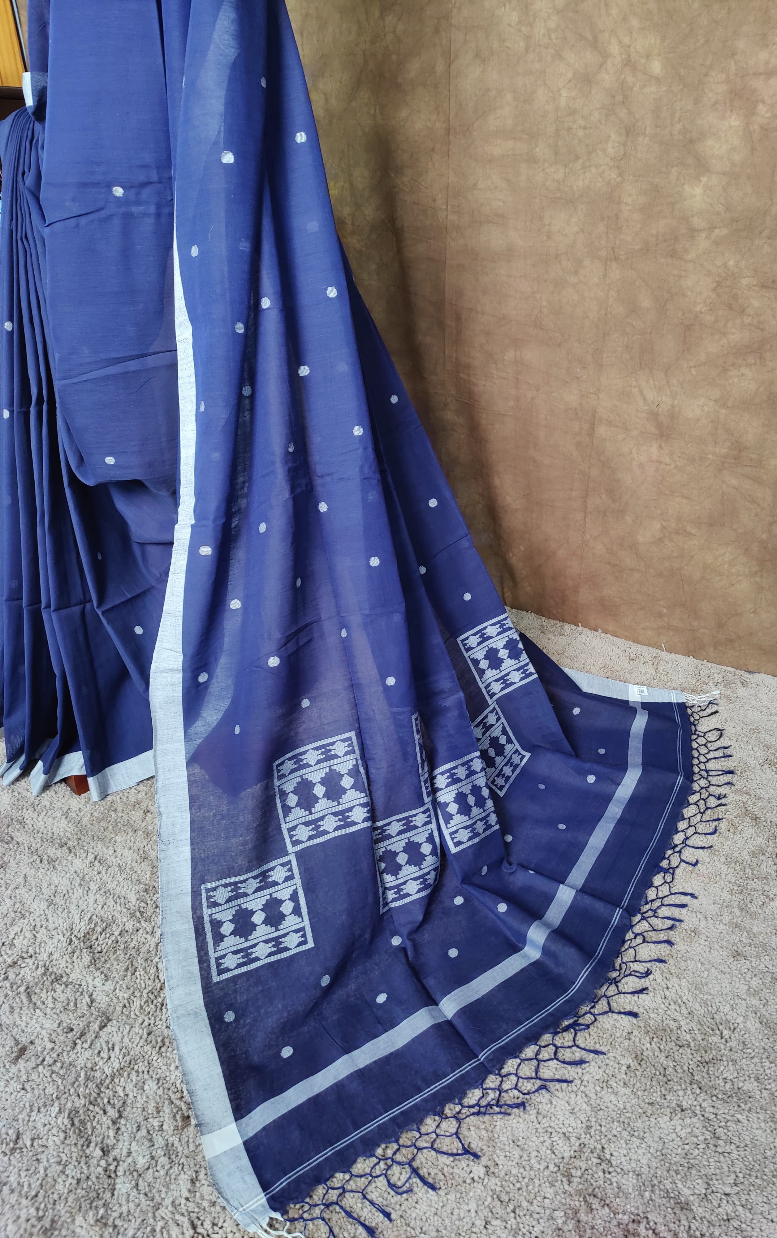 Symphony in Dark Blue and Grey — Handloom Cotton Elegance