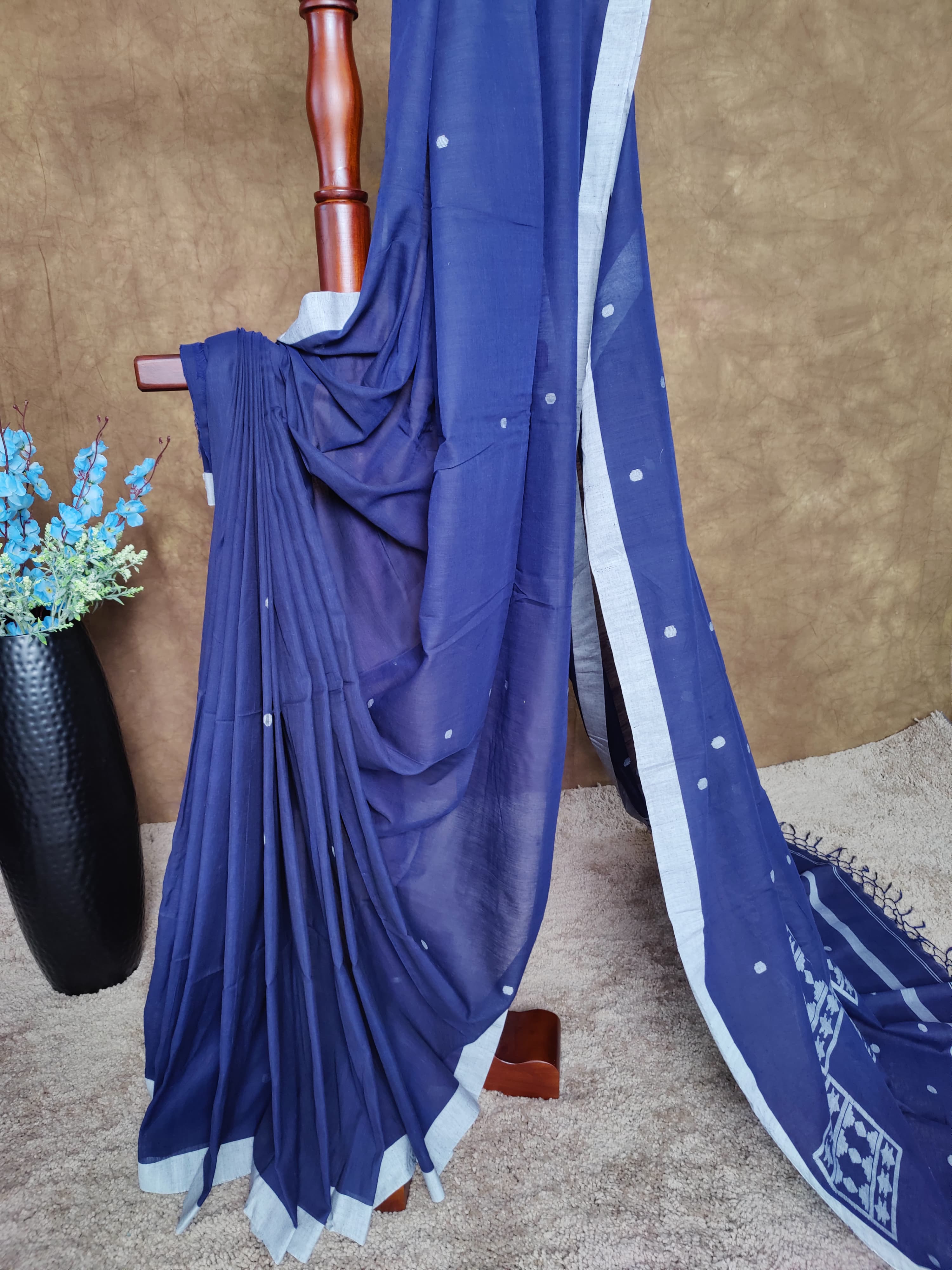 Symphony in Dark Blue and Grey — Handloom Cotton Elegance