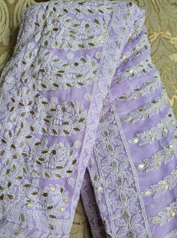 Lavender Chikankari Chiffon Saree with Gota Patti work