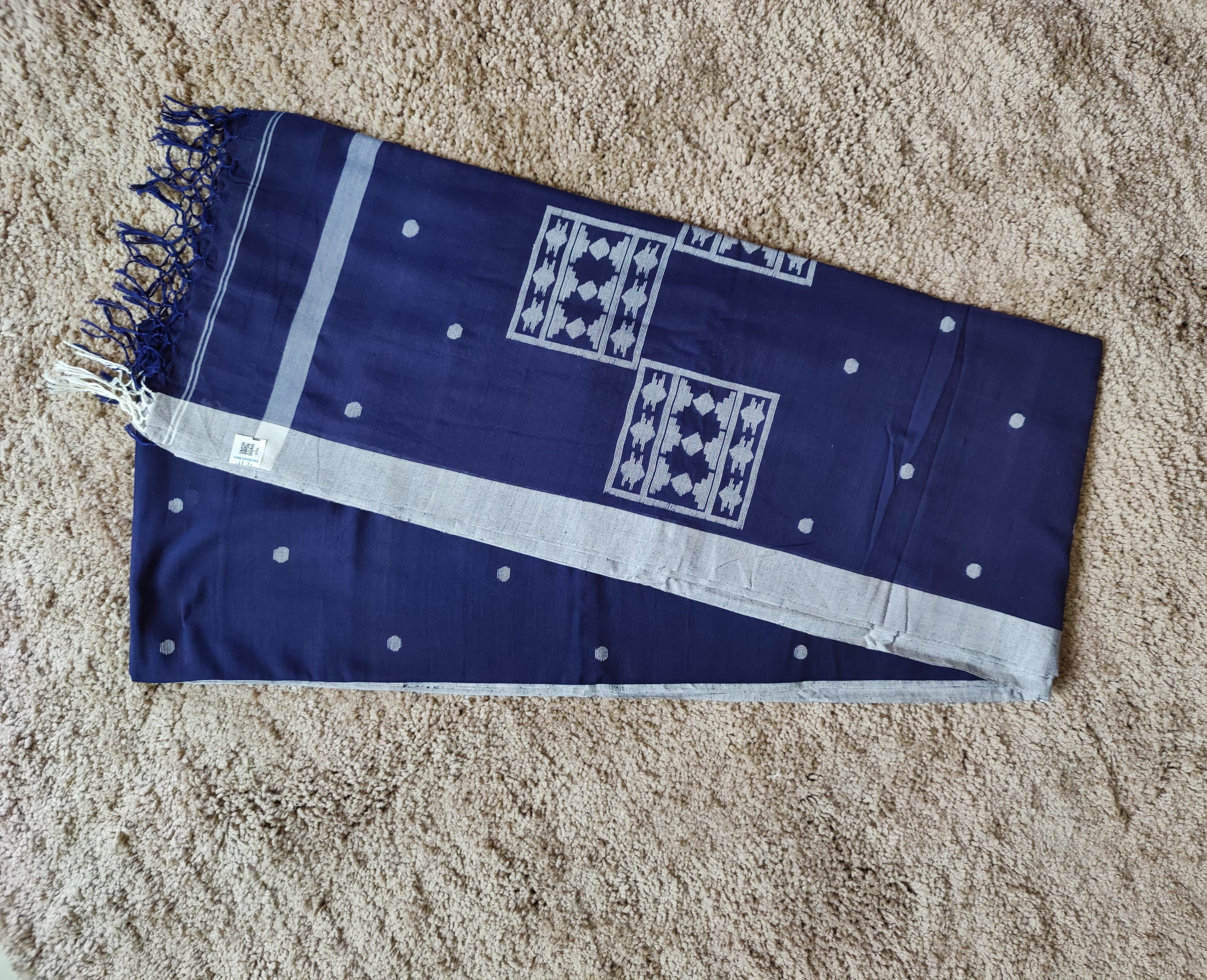 Symphony in Dark Blue and Grey — Handloom Cotton Elegance