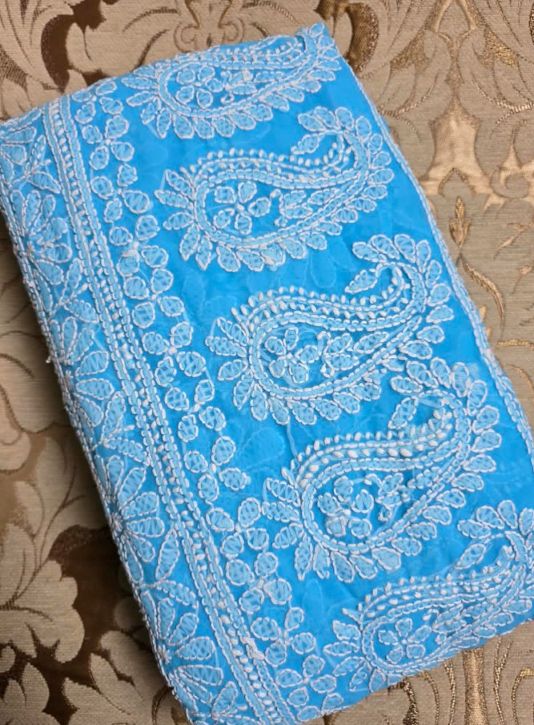 Skyfall Blue Handcrafted Lucknowi Chikankari Chiffon Saree