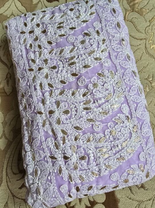 Lavender Chikankari Chiffon Saree with Gota Patti work