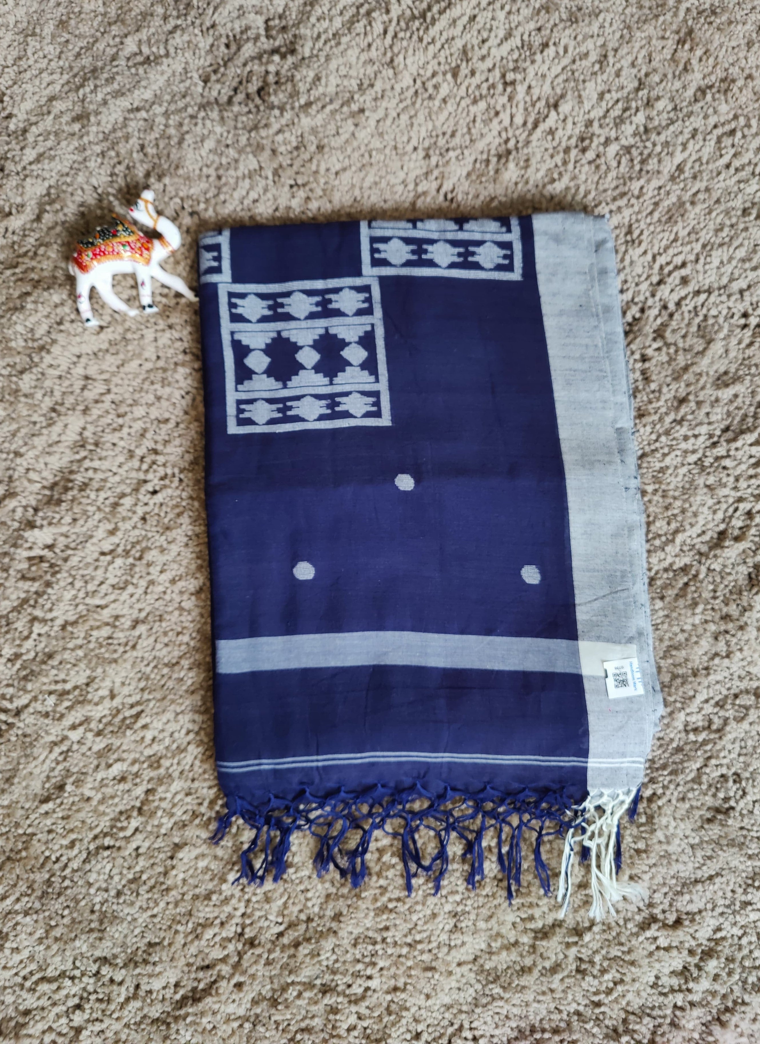 Symphony in Dark Blue and Grey — Handloom Cotton Elegance