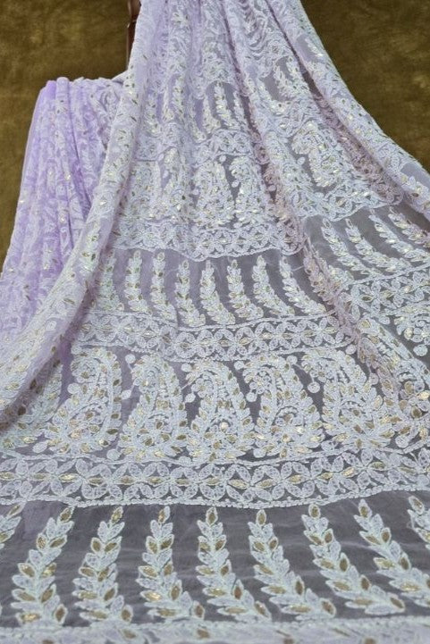 Lavender Chikankari Chiffon Saree with Gota Patti work