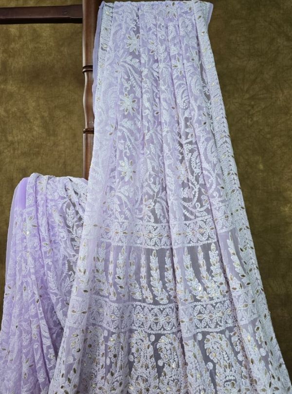 Lavender Chikankari Chiffon Saree with Gota Patti work