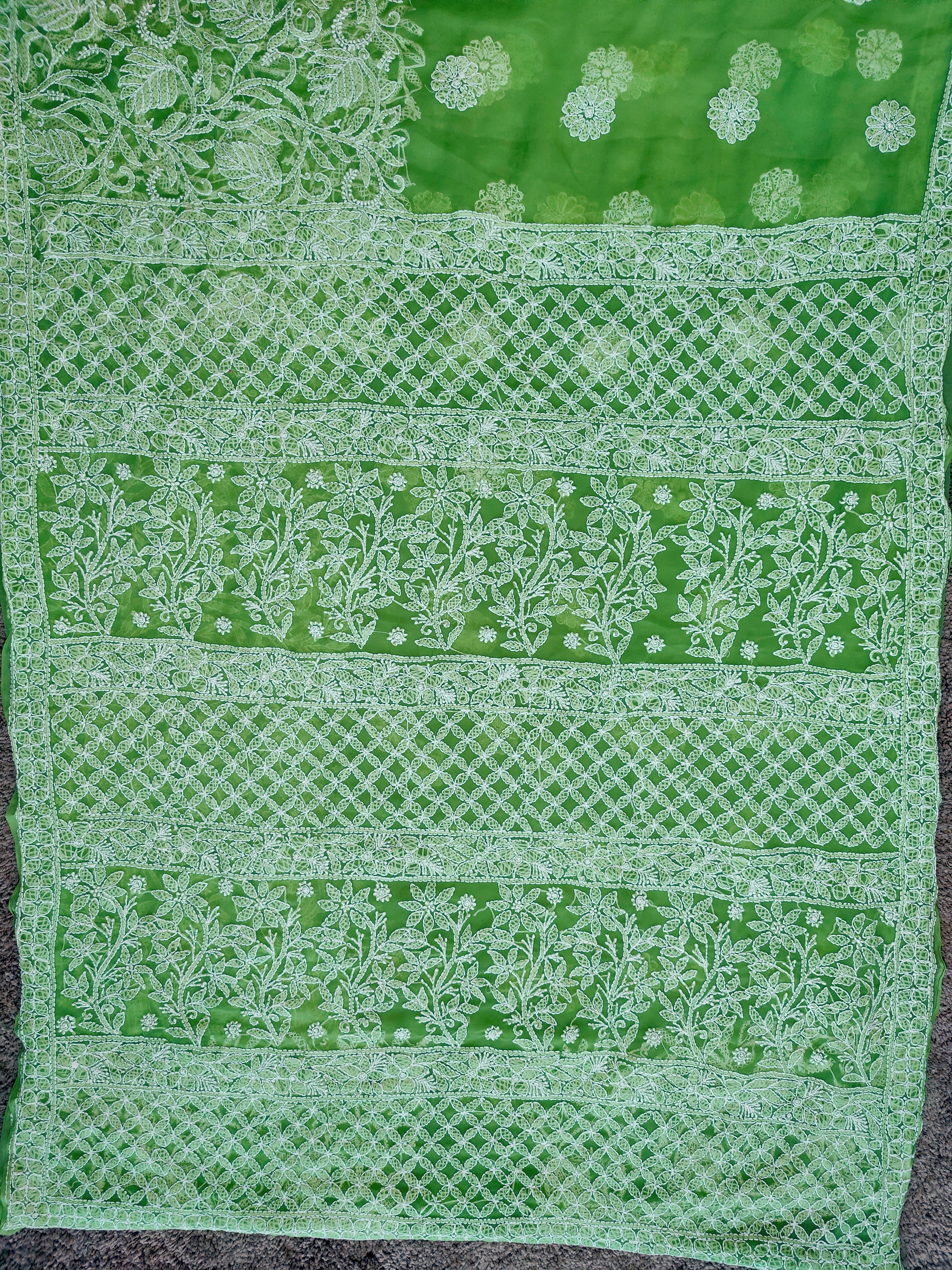 Light Green Chiffon Chikankari Saree