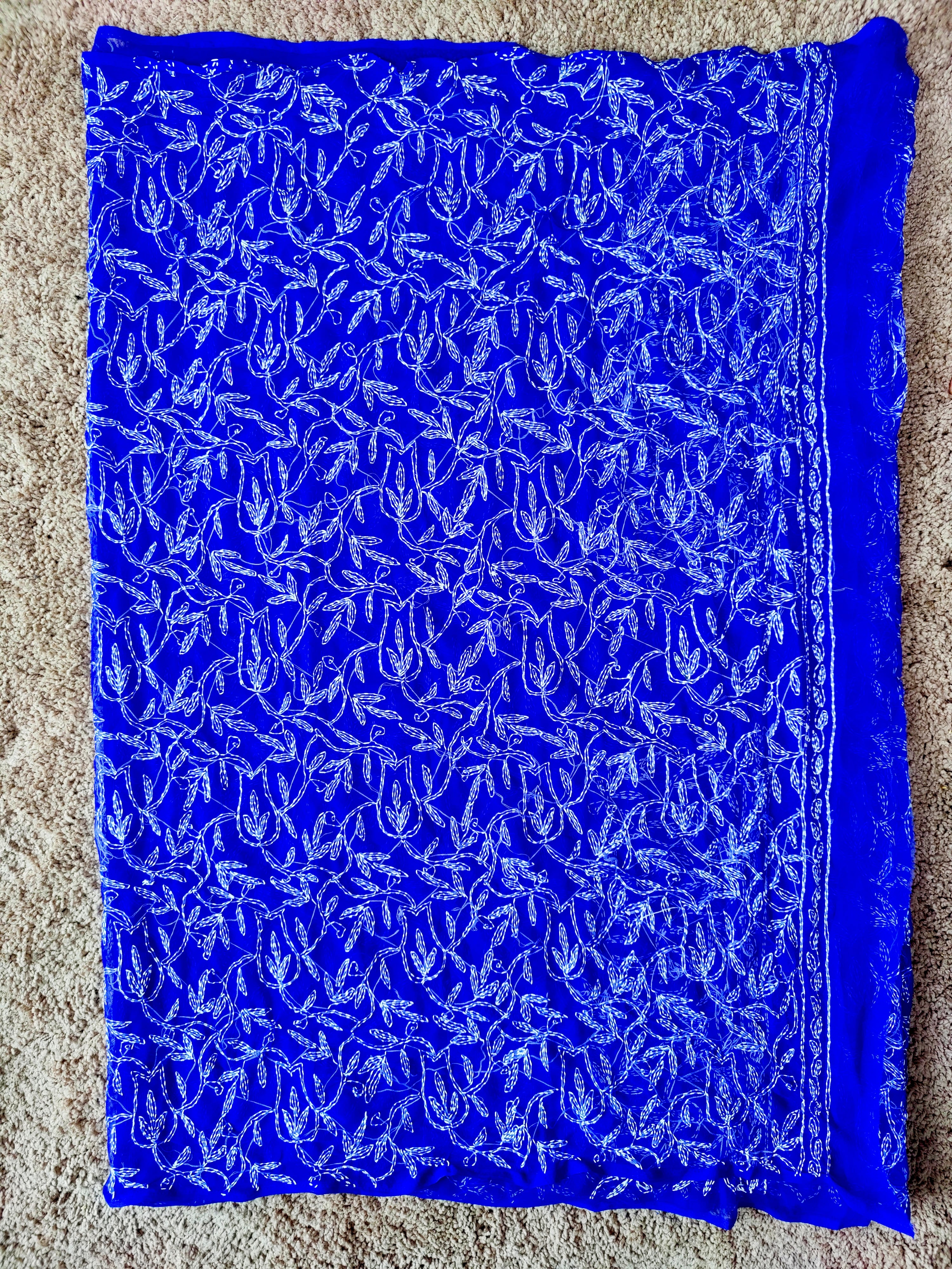 Dark Blue Chiffon Tepchi Chikankari Saree