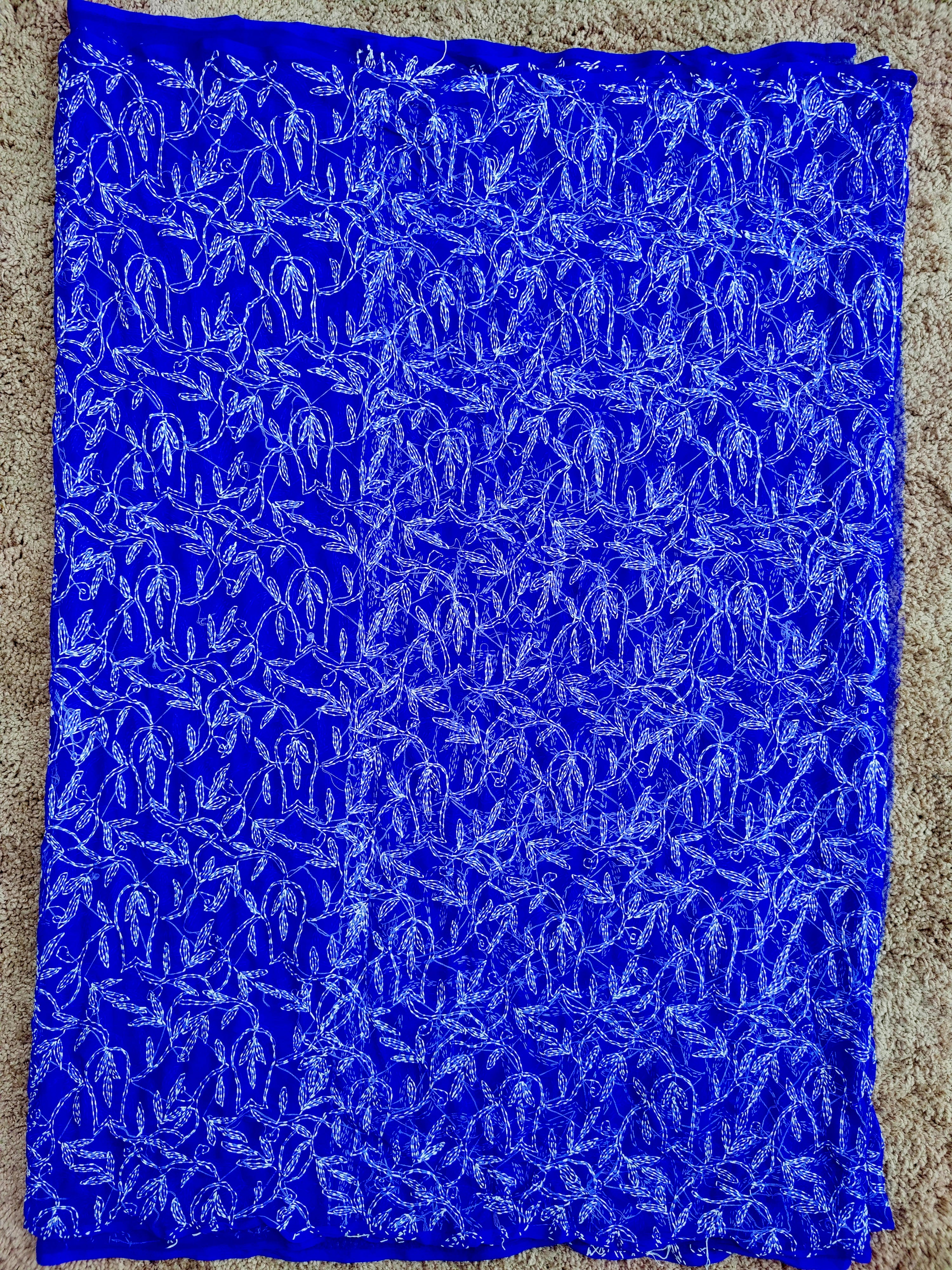 Dark Blue Chiffon Tepchi Chikankari Saree