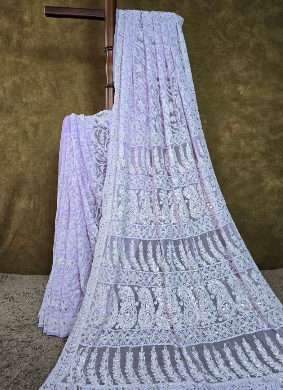 Lavender Chikankari Chiffon Saree with Gota Patti work