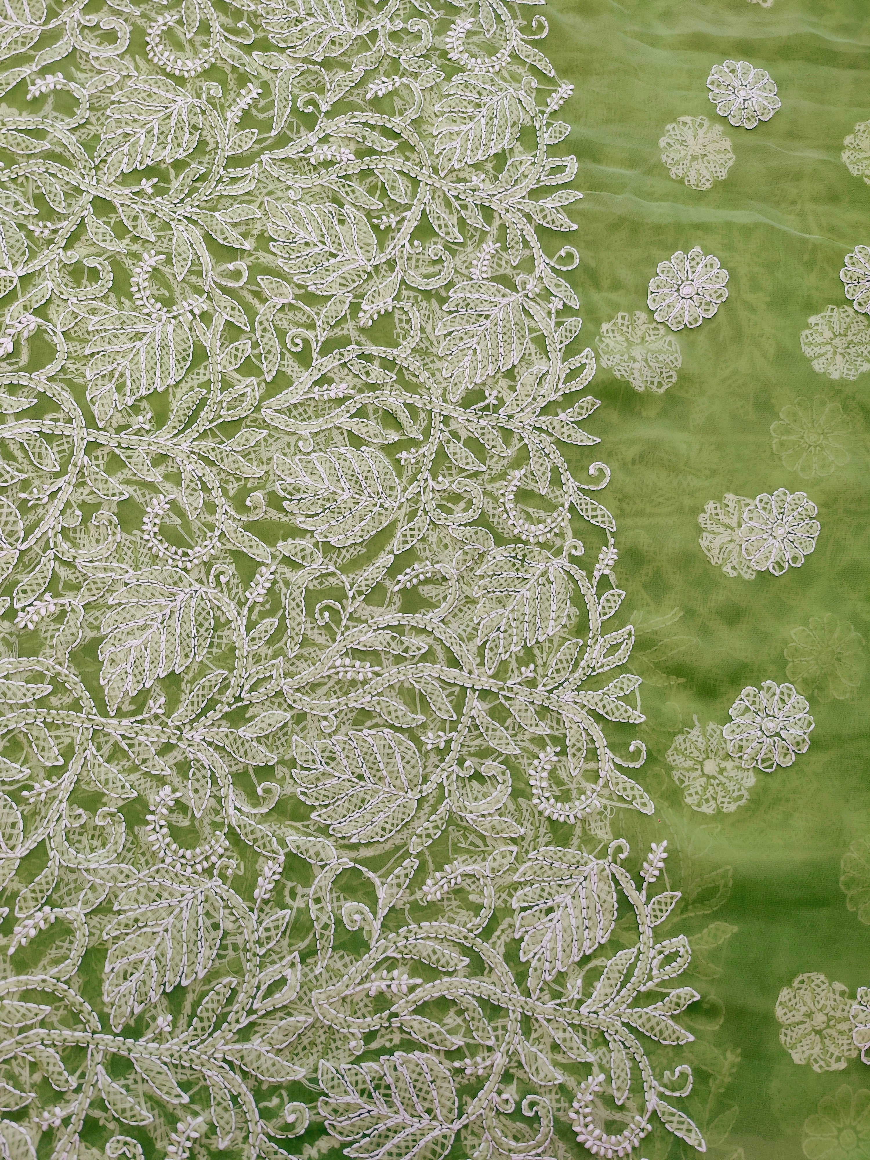 Light Green Chiffon Chikankari Saree