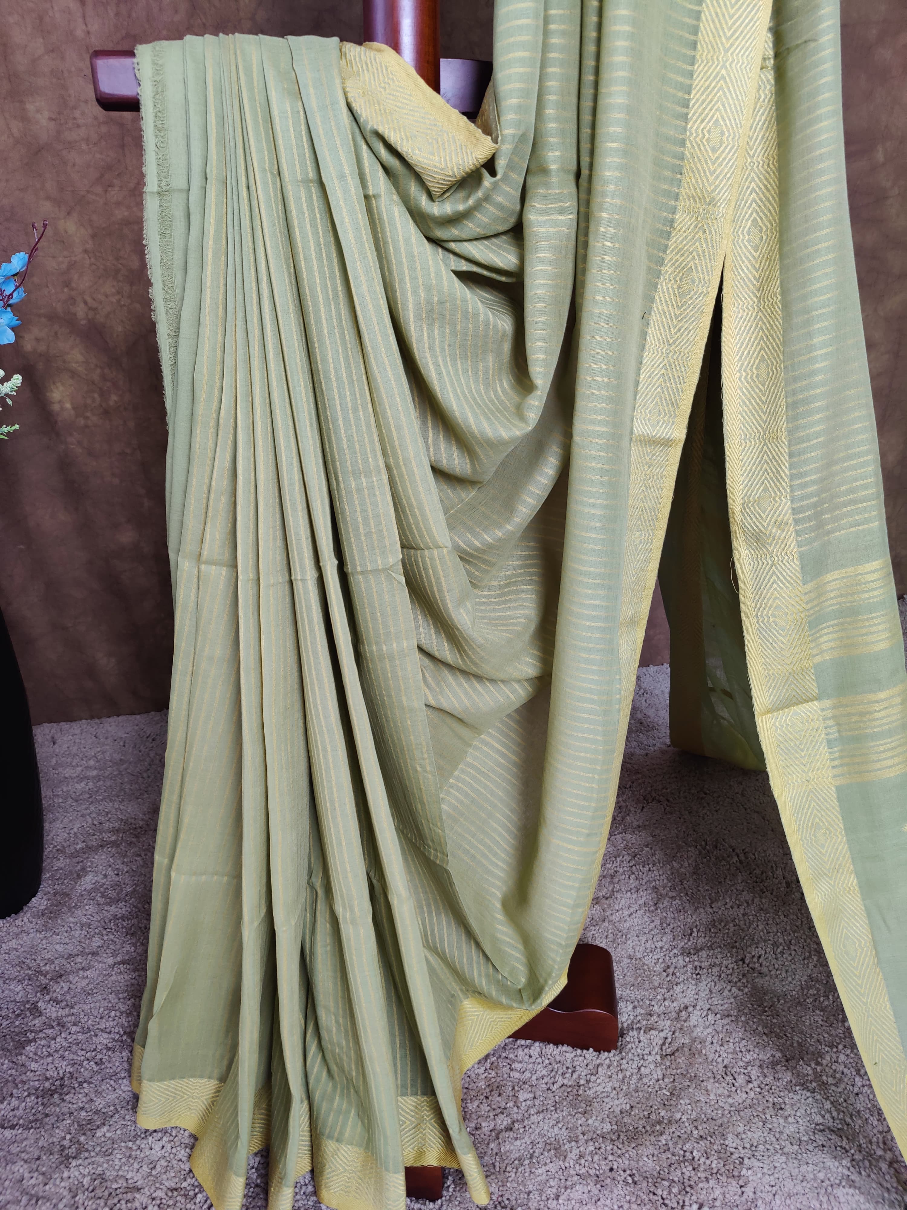 Green Yellow handloom cotton saree