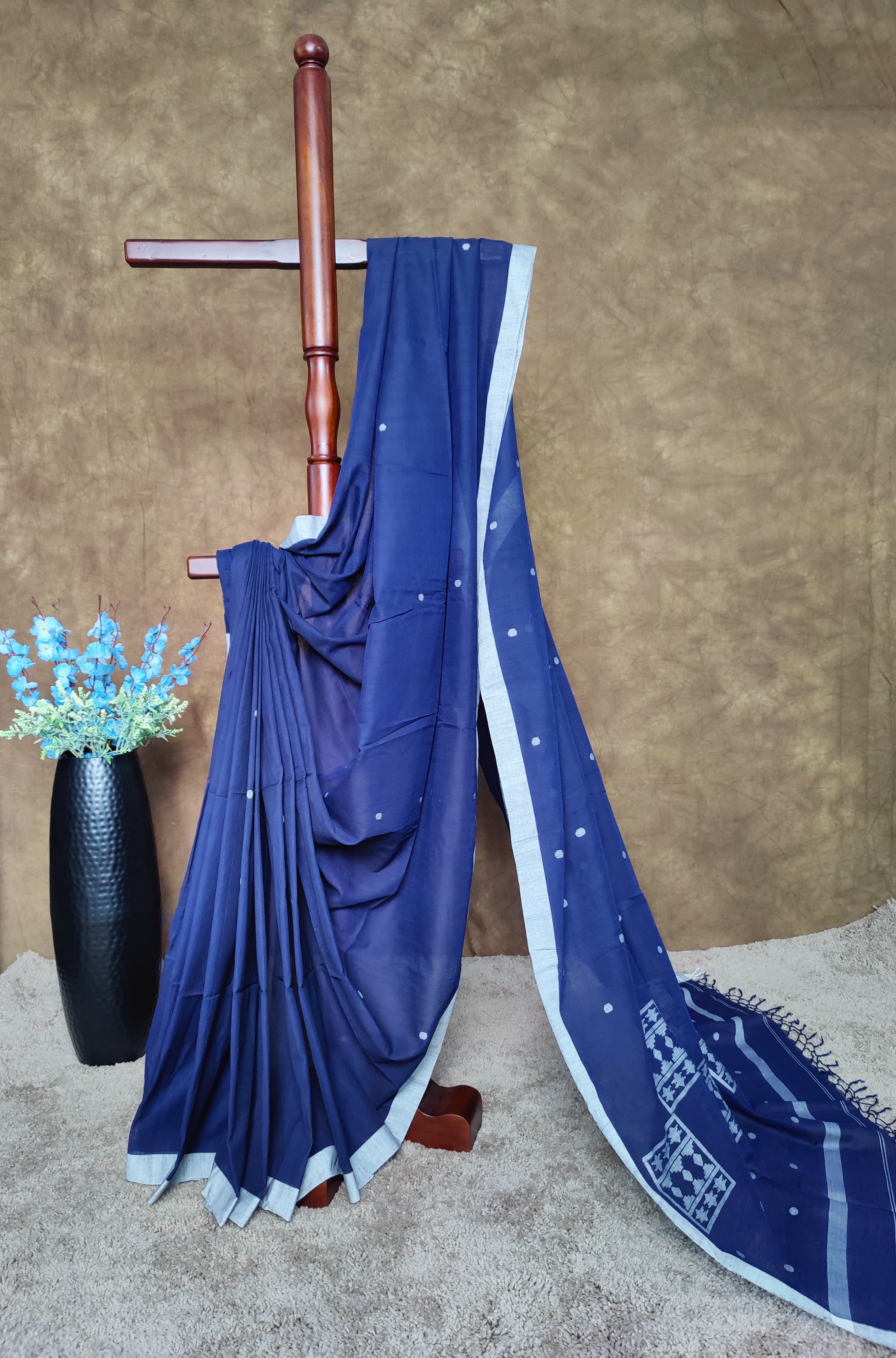 Symphony in Dark Blue and Grey — Handloom Cotton Elegance