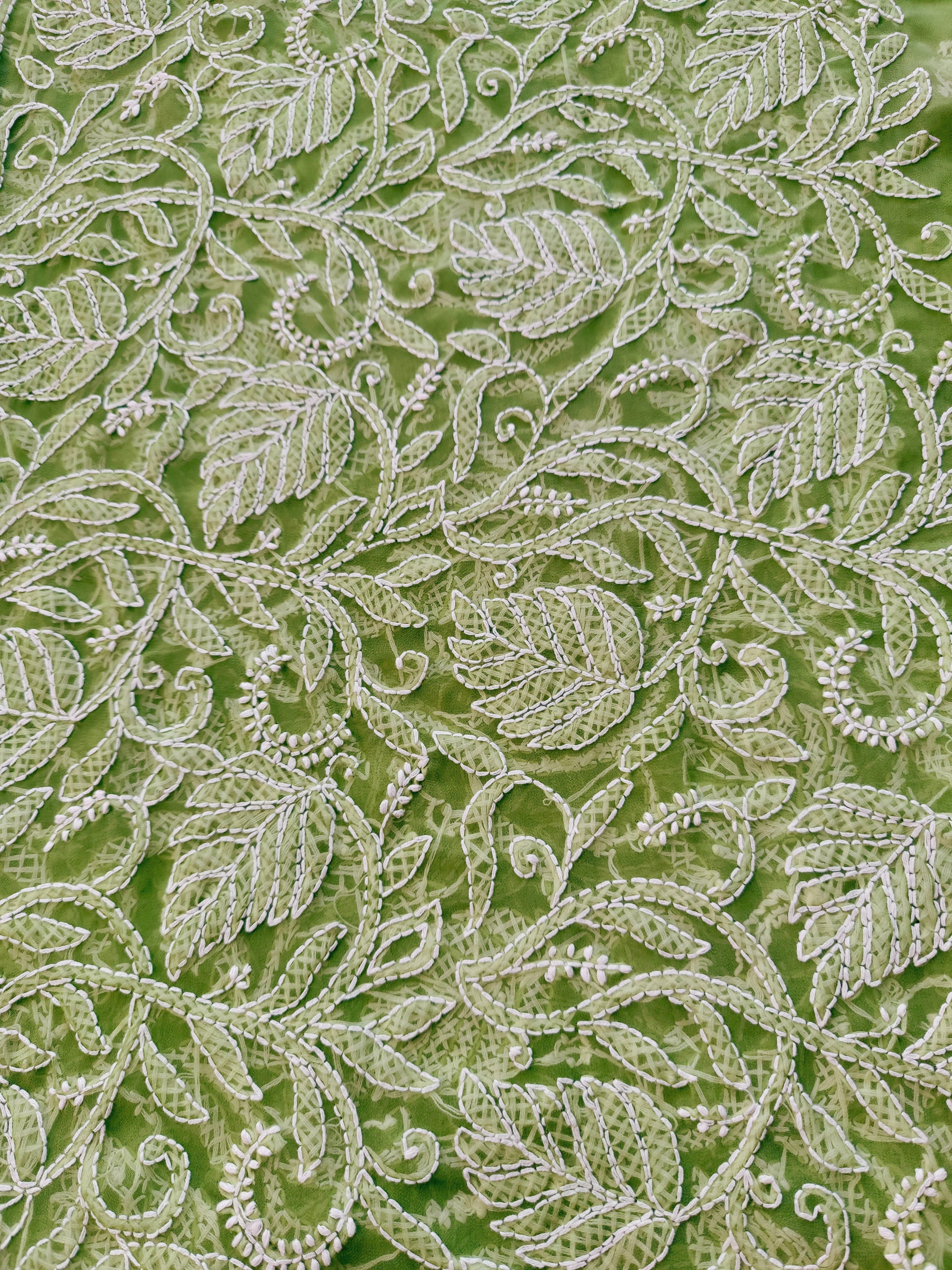 Light Green Chiffon Chikankari Saree