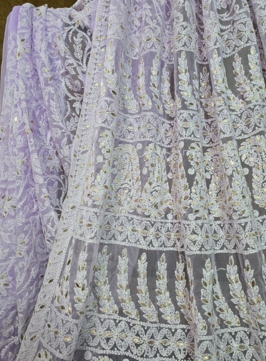 Lavender Chikankari Chiffon Saree with Gota Patti work
