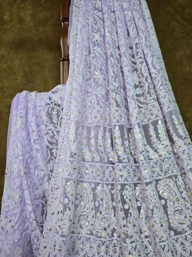 Lavender Chikankari Chiffon Saree with Gota Patti work
