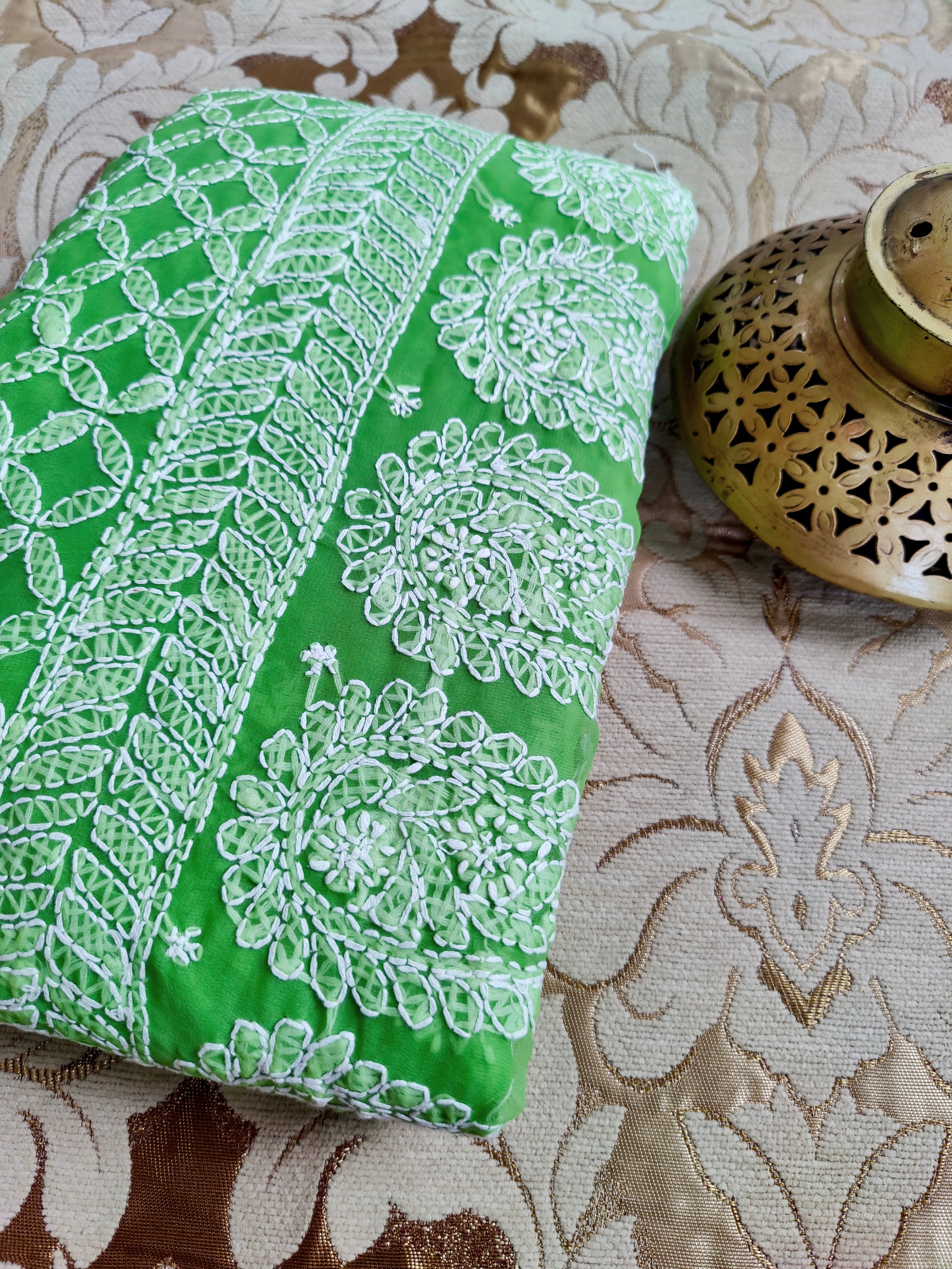 Light Green Chiffon Chikankari Saree