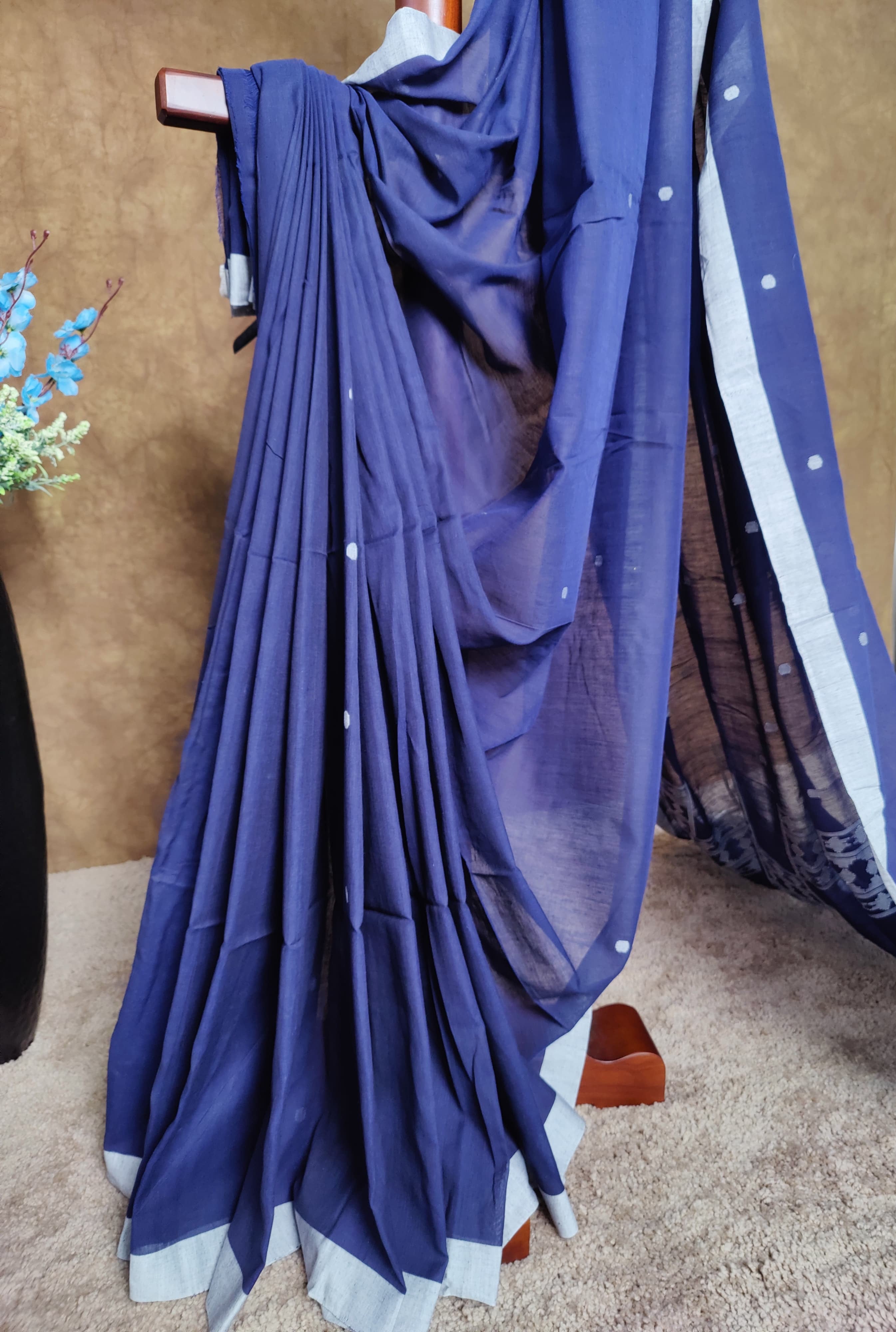 Symphony in Dark Blue and Grey — Handloom Cotton Elegance