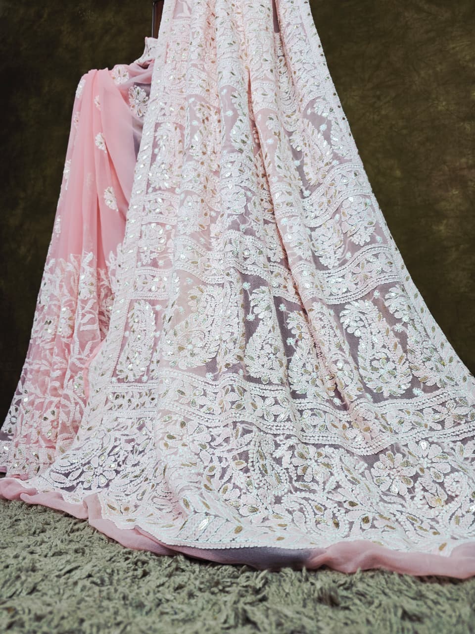 Baby Pink Chikankari Saree