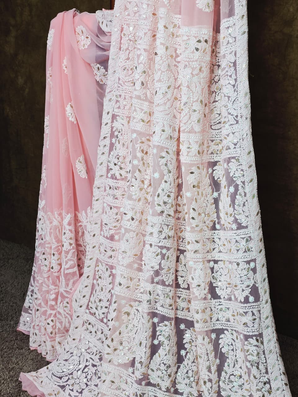 Beautiful Baby Pink Chikankari Saree