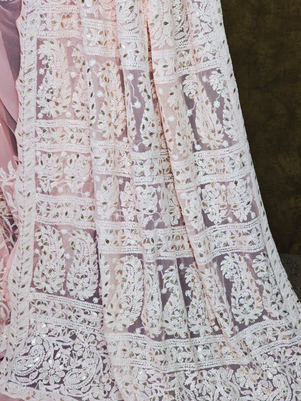 Gota Patti Baby Pink Chikankari Saree
