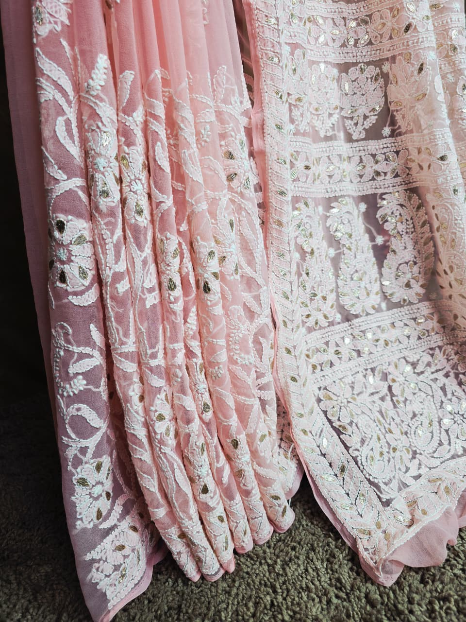 Elegant  Pink Chikankari Saree 