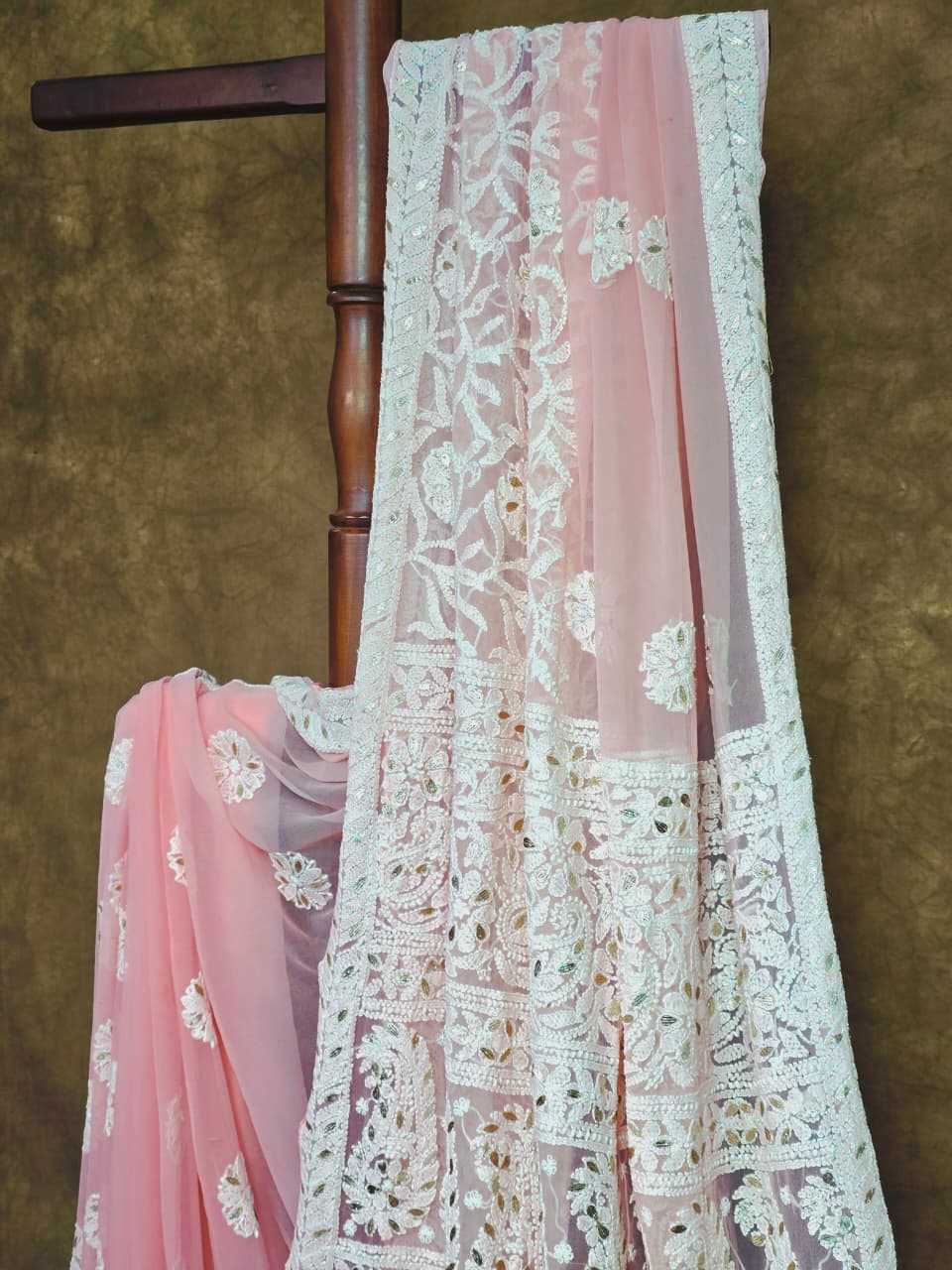 Baby Pink Chikankari Saree - Top view
