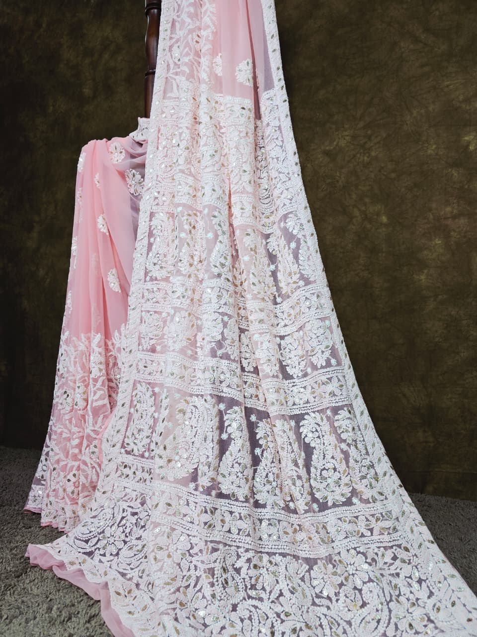 Baby Pink Chikankari Saree - HASTWEAVE