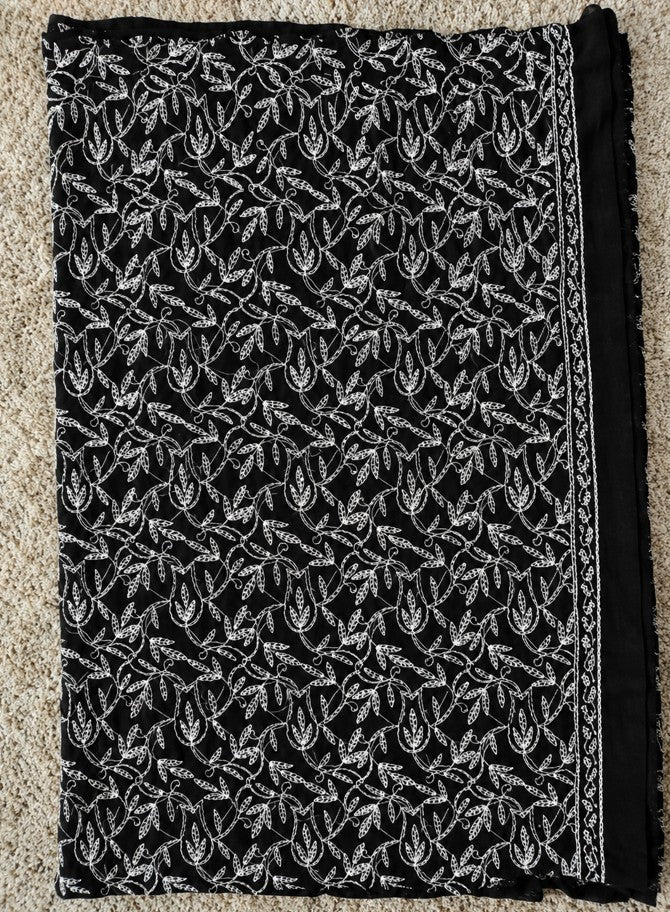 Black Chiffon  Handmade Tepchi Chikankari Saree