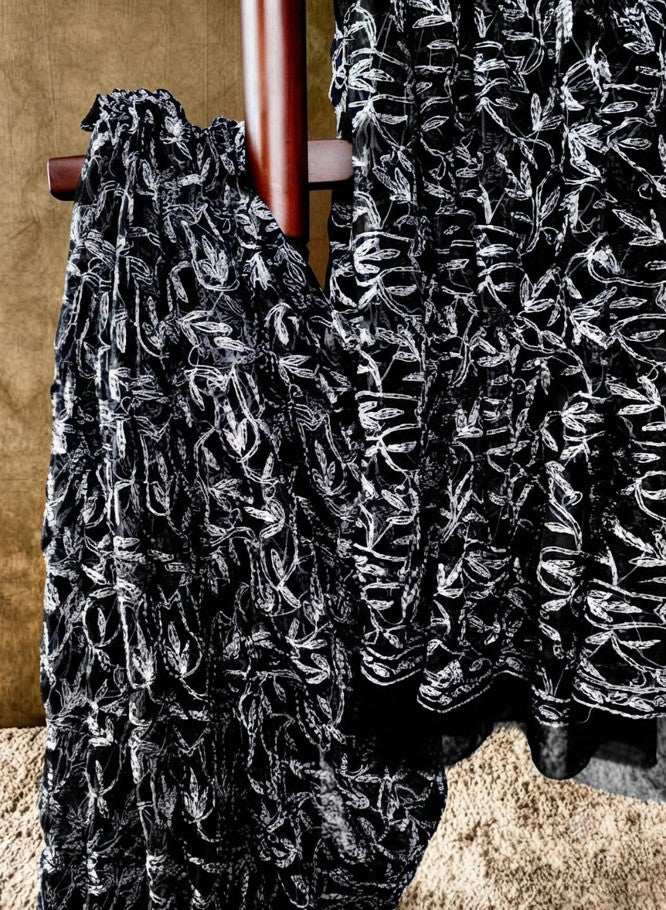Black Tepchi Chikankari Chiffon Saree