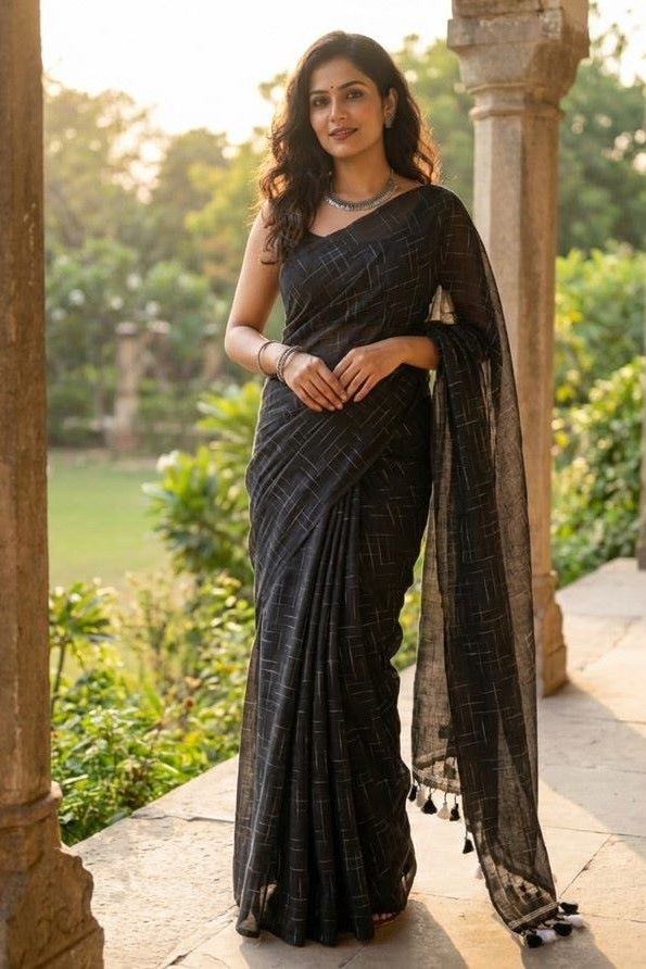 Black Handloom Cotton Saree | Hastweave