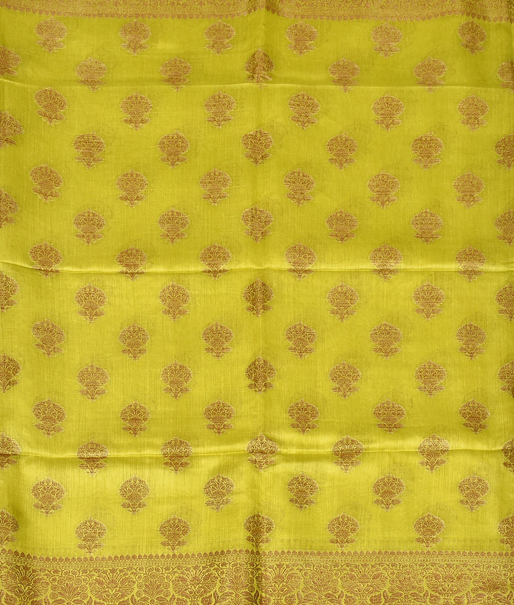Chartreuse yellow silk saree with elegant zari work
