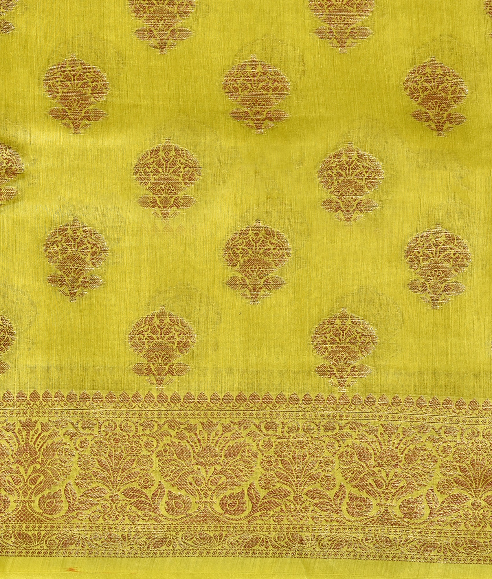 Chartreuse yellow silk saree with elegant zari work