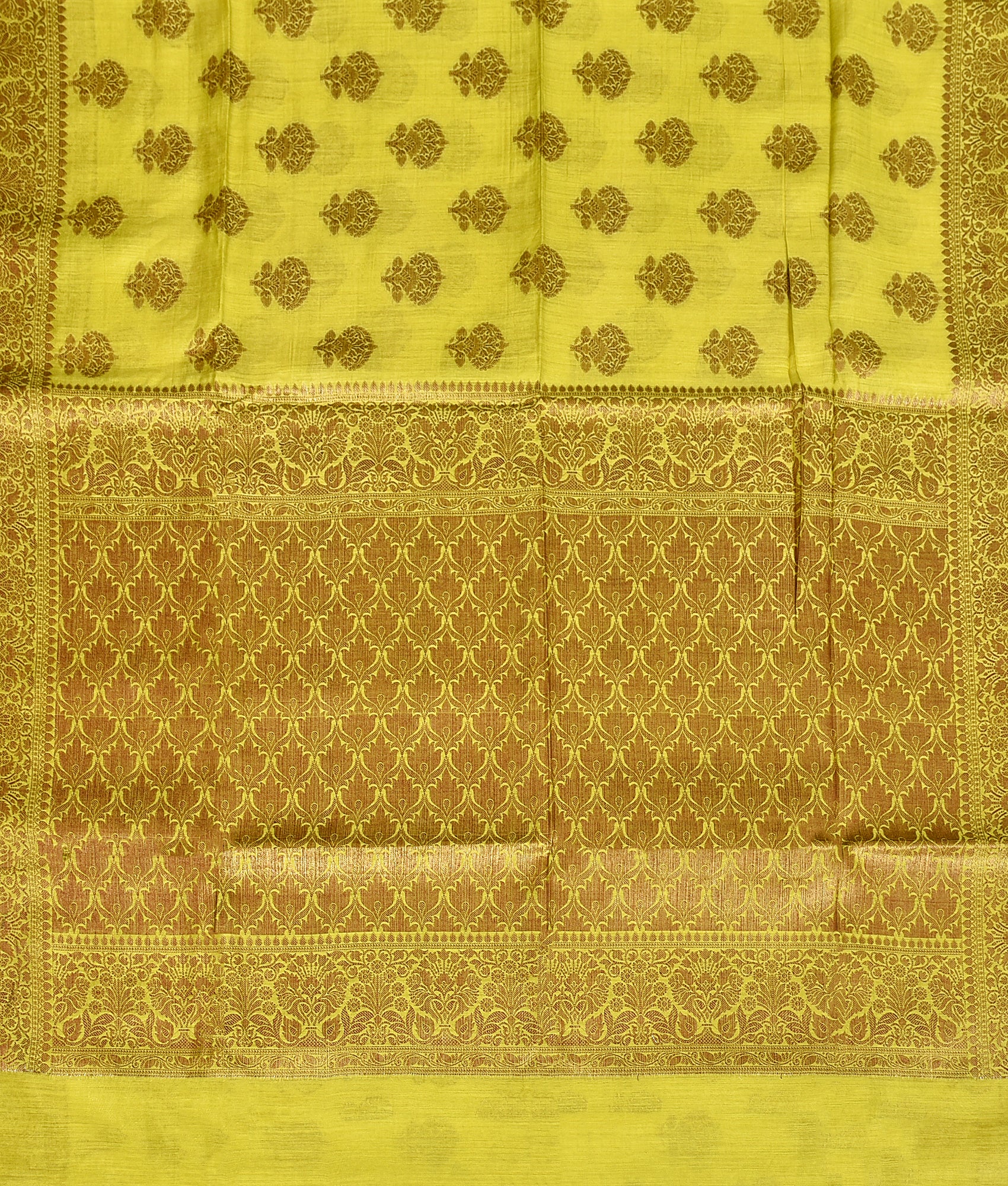 Chartreuse yellow silk saree with elegant zari work