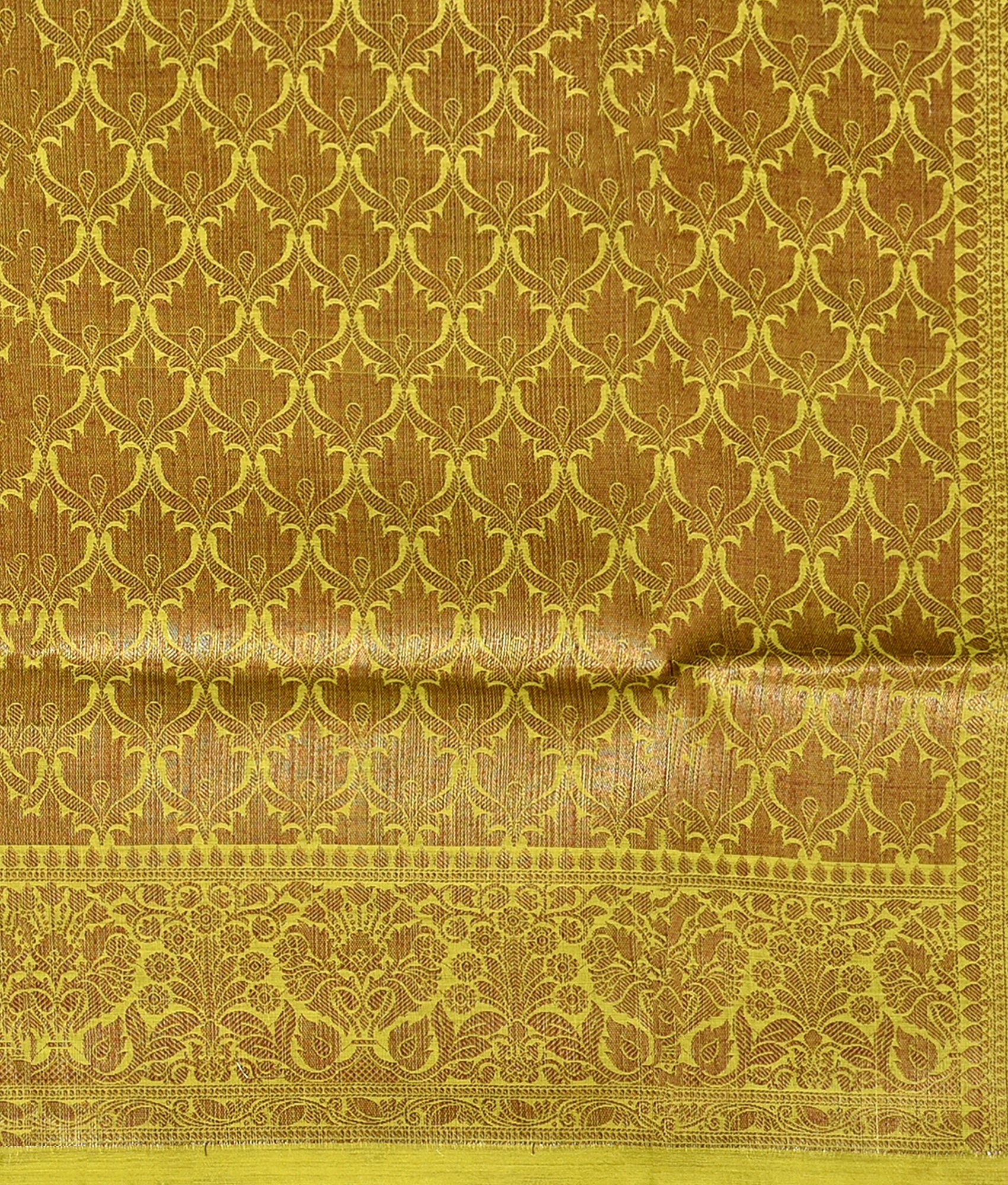 Chartreuse yellow silk saree with elegant zari work