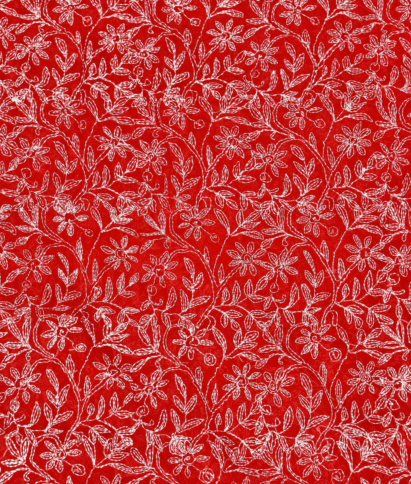 Red Chiffon Floral Tepchi Chikankari Saree