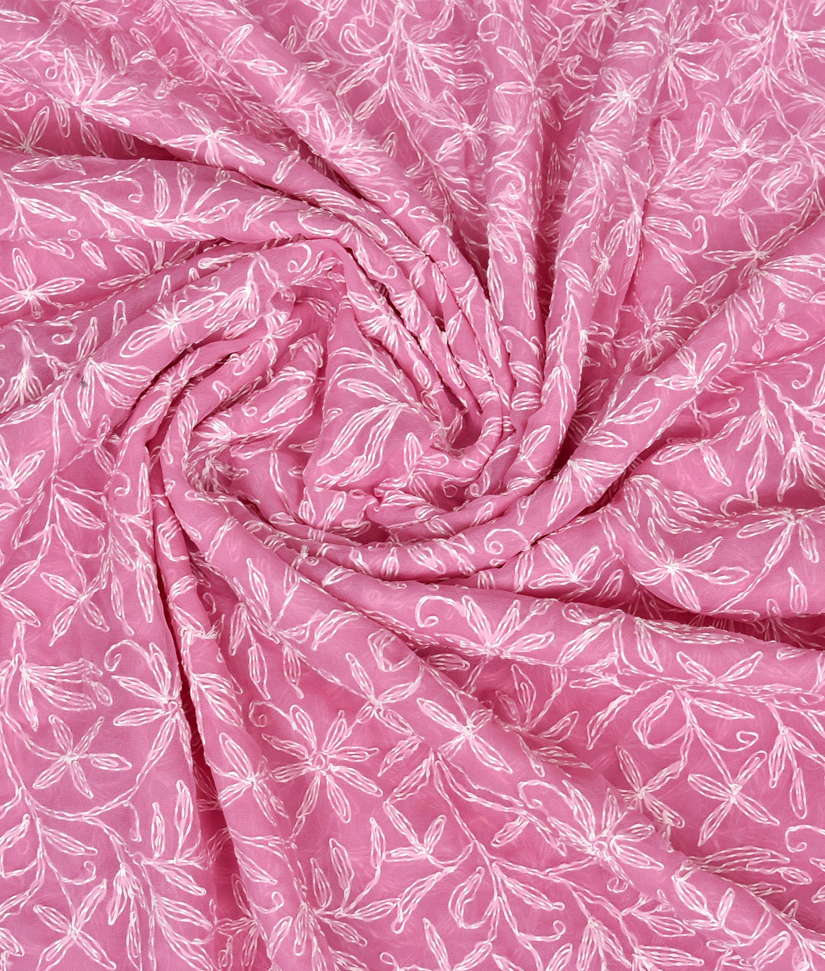 Pink Chiffon Floral Tepchi Chikankari Saree