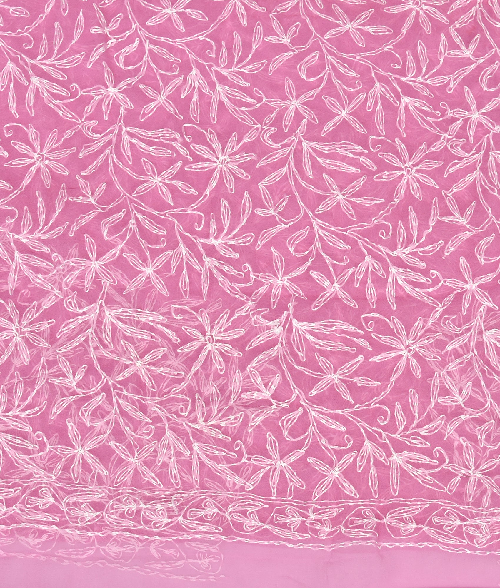 Pink Chiffon Floral Tepchi Chikankari Saree