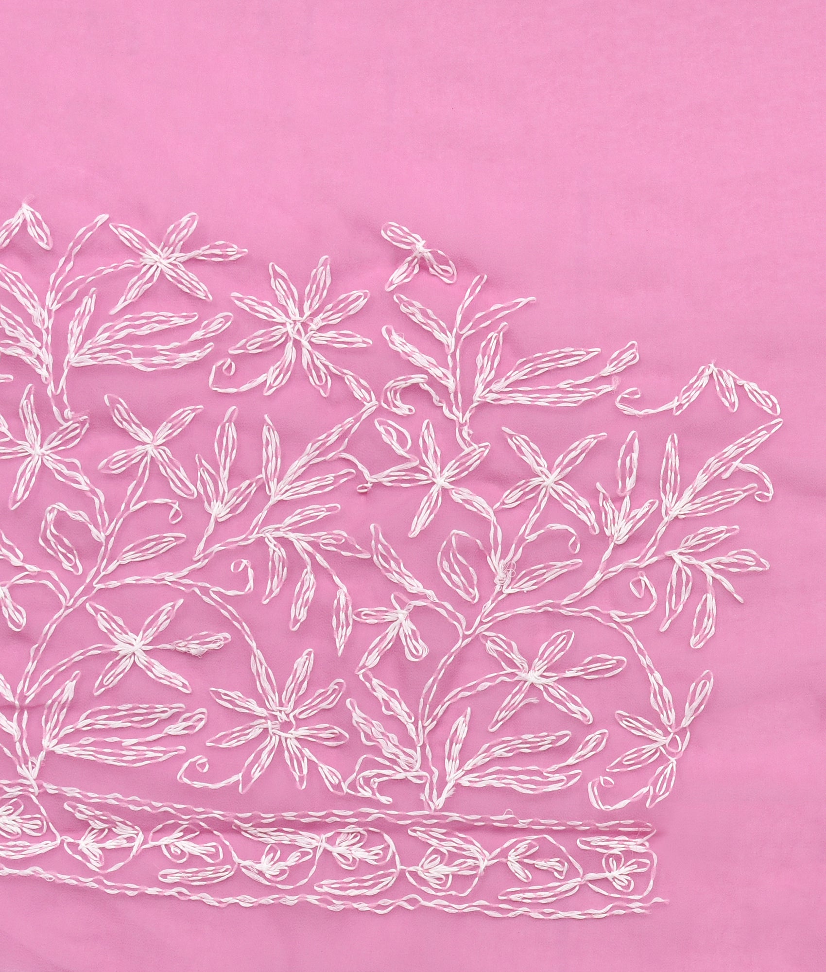 Pink Chiffon Floral Tepchi Chikankari Saree