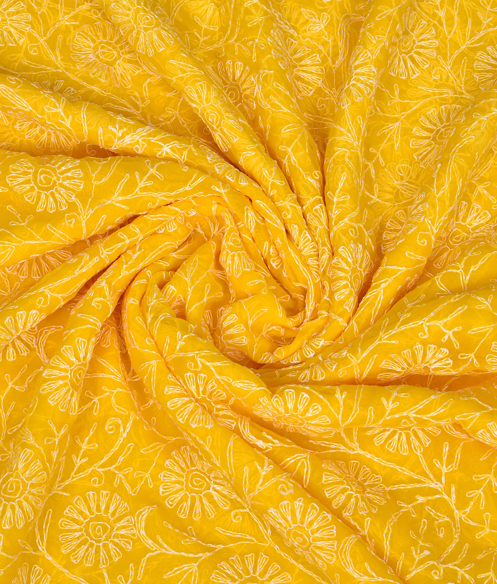 Yellow Chiffon Floral Chikankari Saree