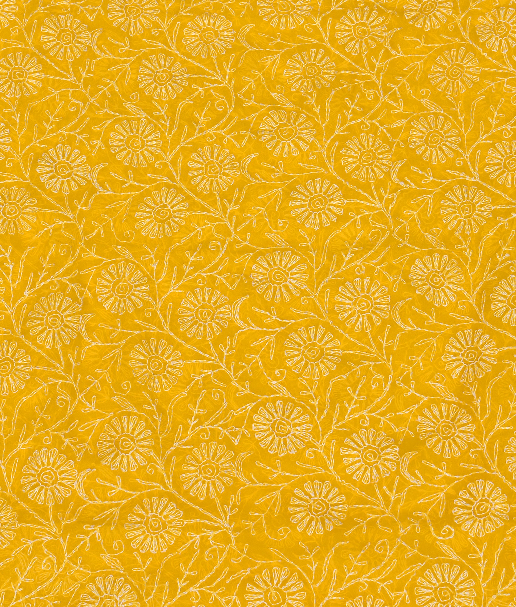 Yellow Chiffon Floral Chikankari Saree