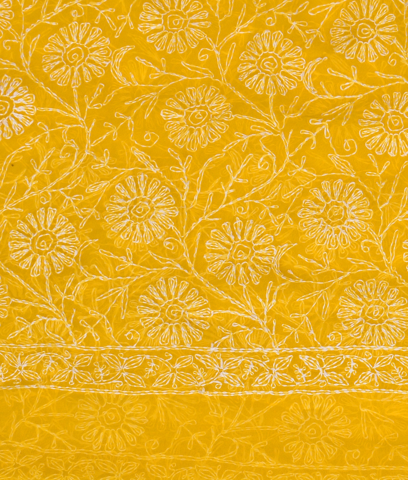 Yellow Chiffon Floral Chikankari Saree