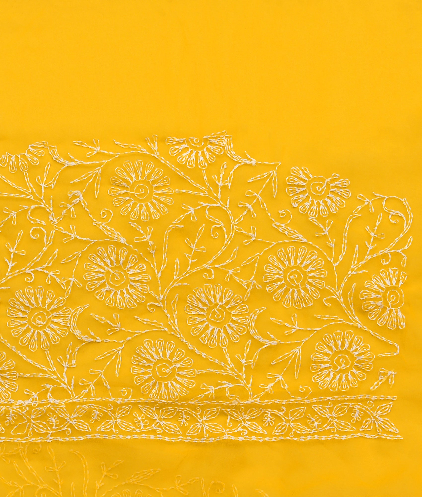 Yellow Chiffon Floral Chikankari Saree