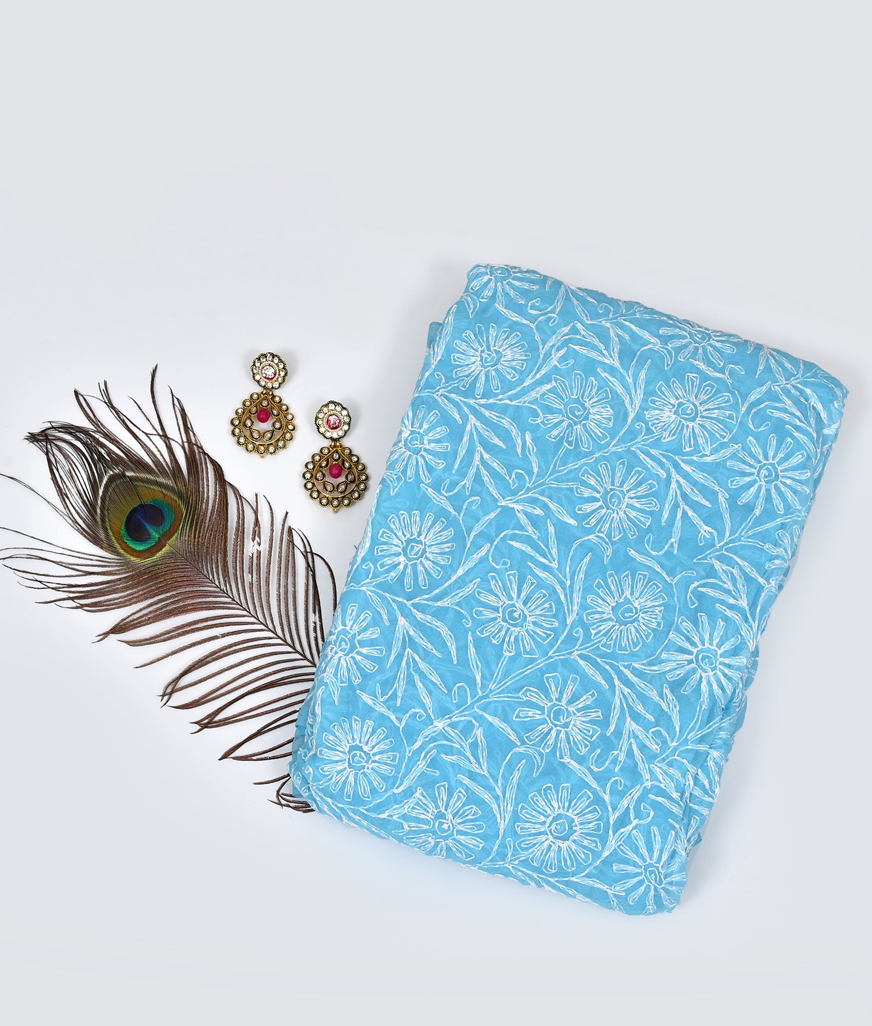 Elegant Chiffon Blue Chikankari Saree