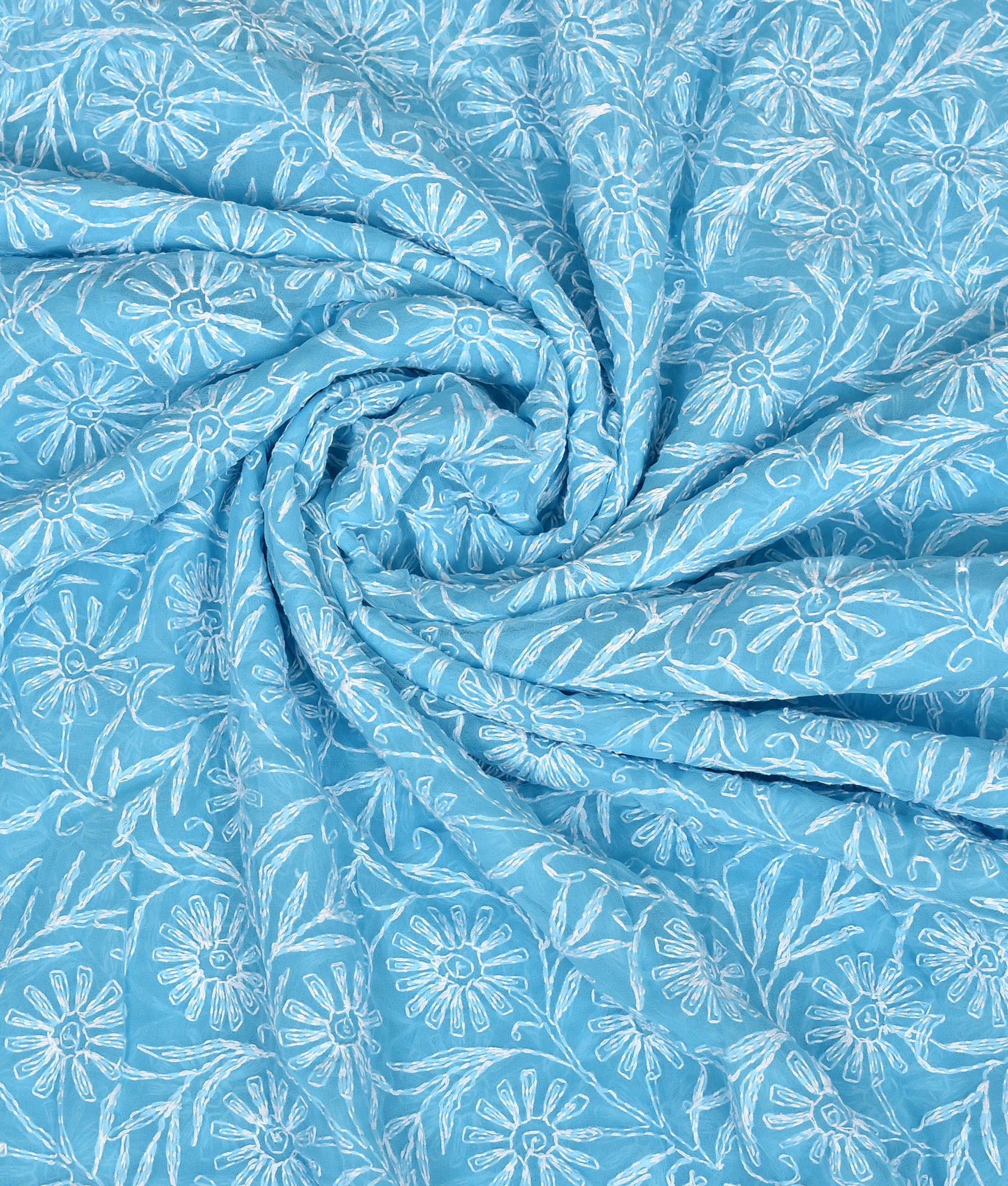 Elegant Chiffon Blue Chikankari Saree