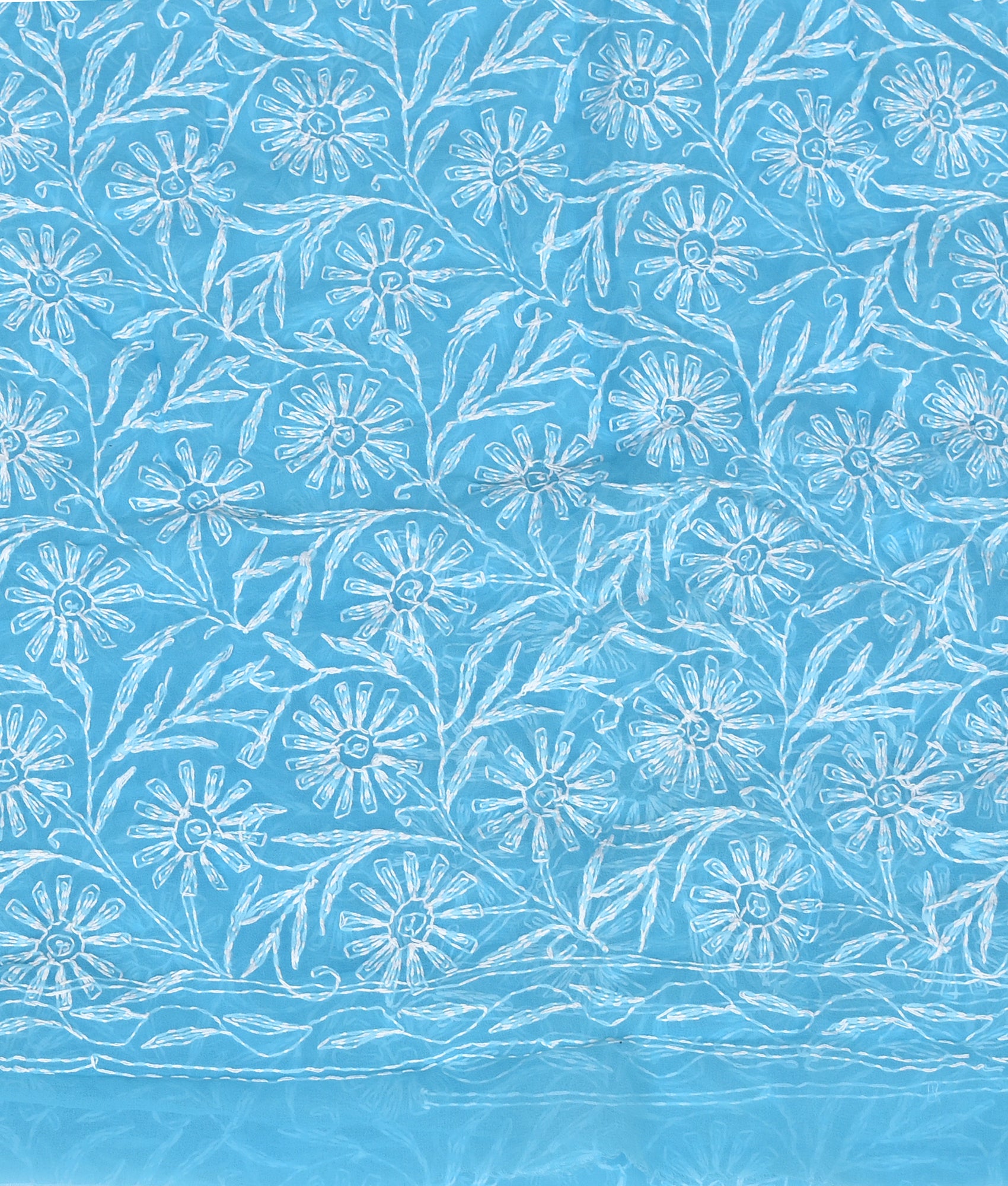 Elegant Chiffon Blue Chikankari Saree