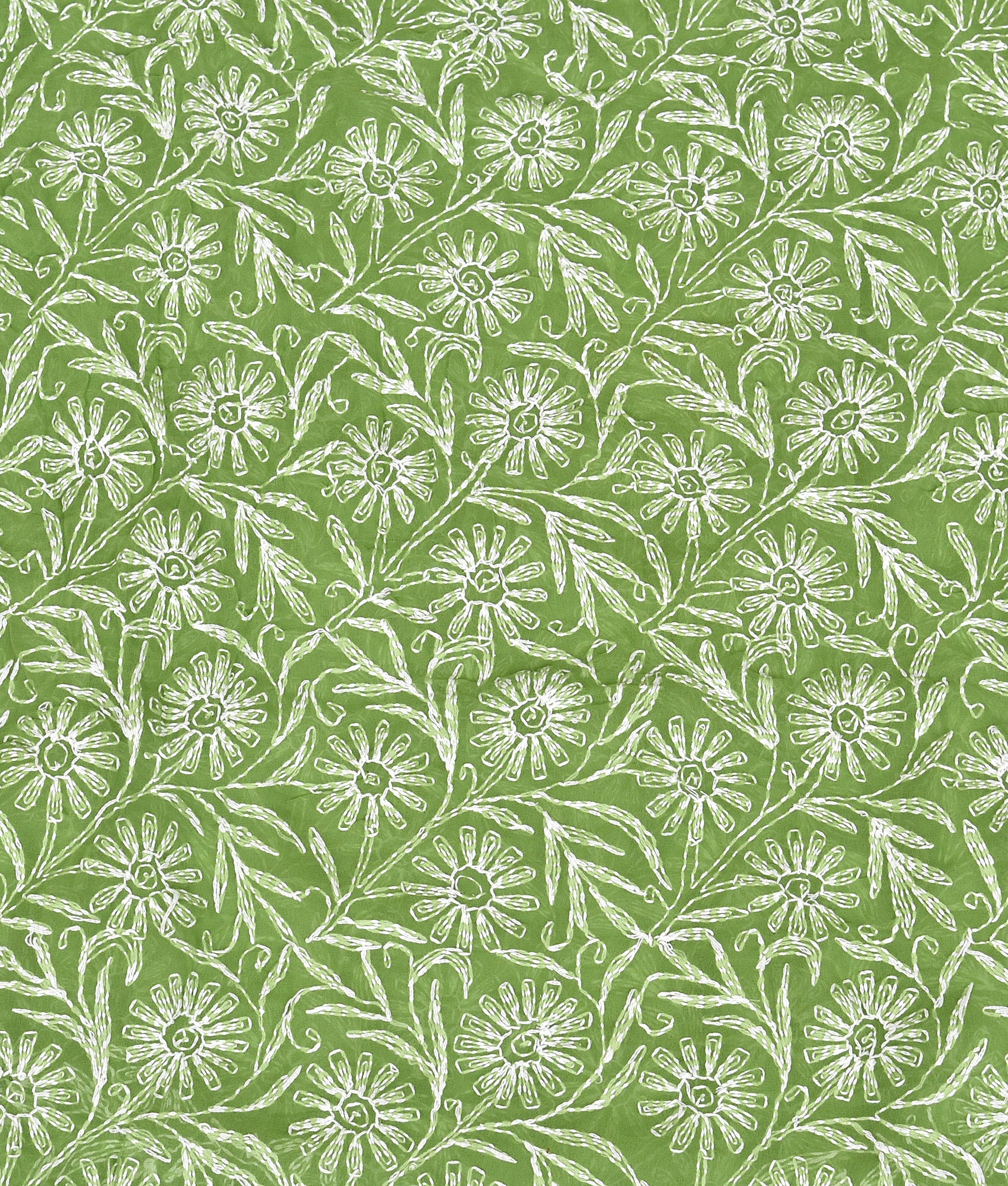 Chiffon Green Floral Chikankari Saree