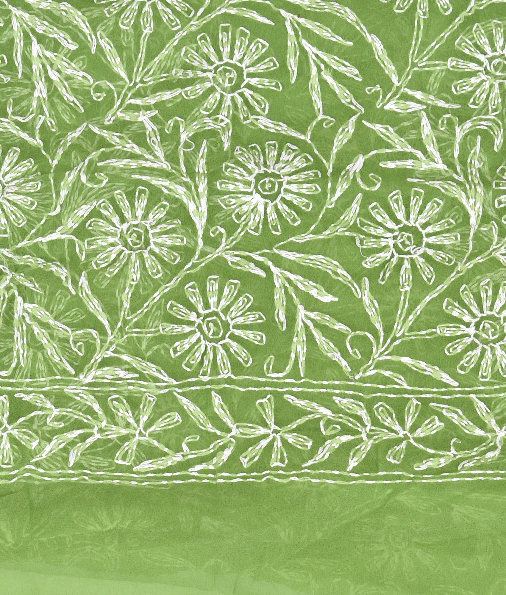 Chiffon Green Floral Chikankari Saree