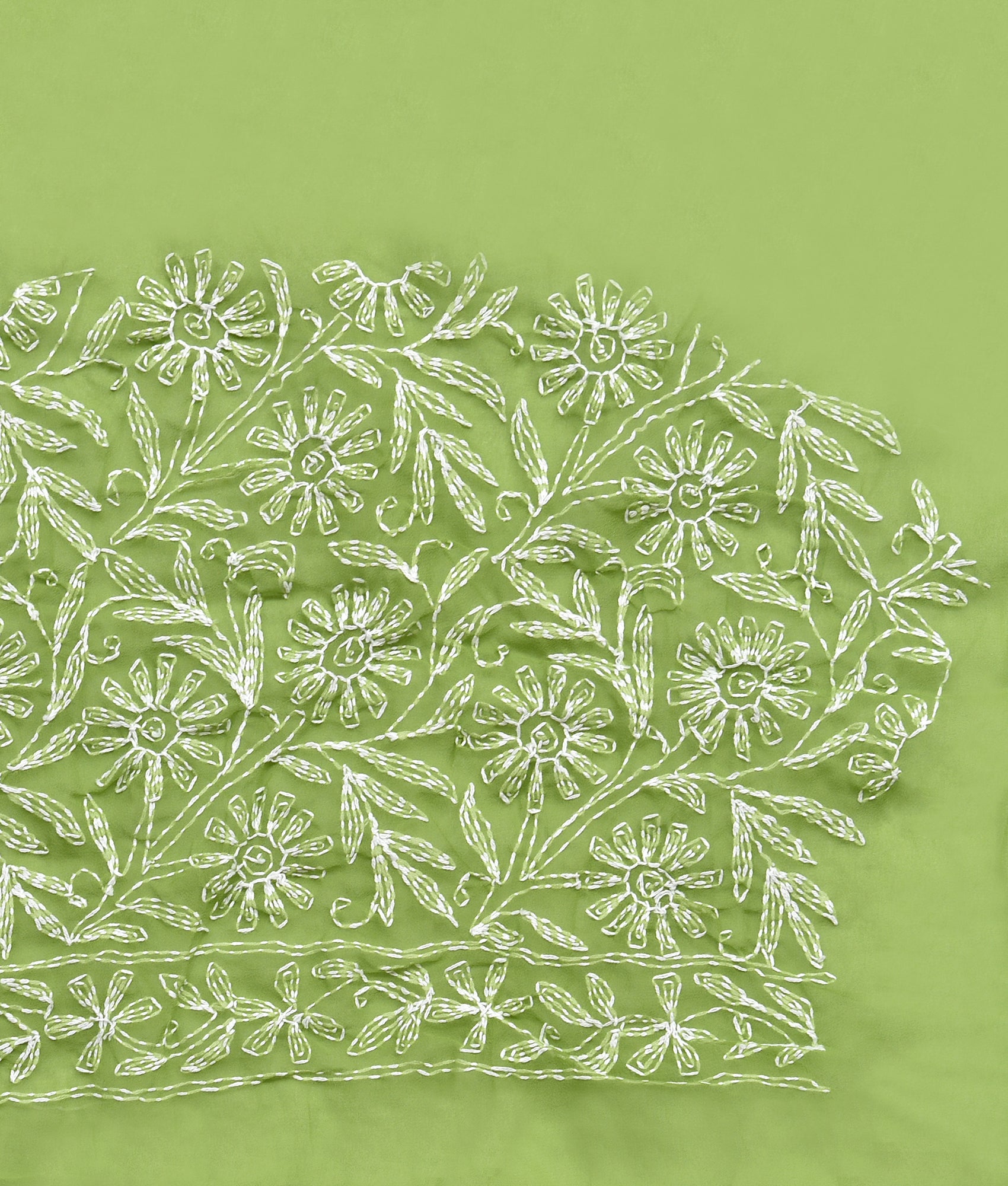 Chiffon Green Floral Chikankari Saree