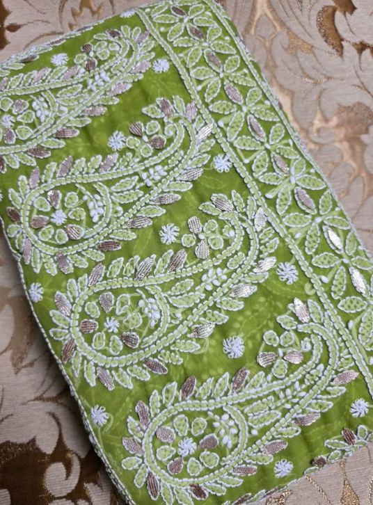 Royal Mehndi Green Chiffon Chikankari Saree with Exquisite Gota Patti Embellishments