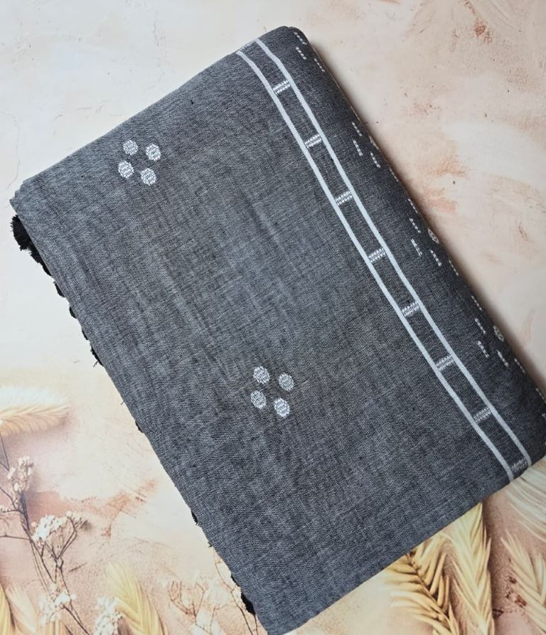 Grey Handloom Cotton Saree - Folded